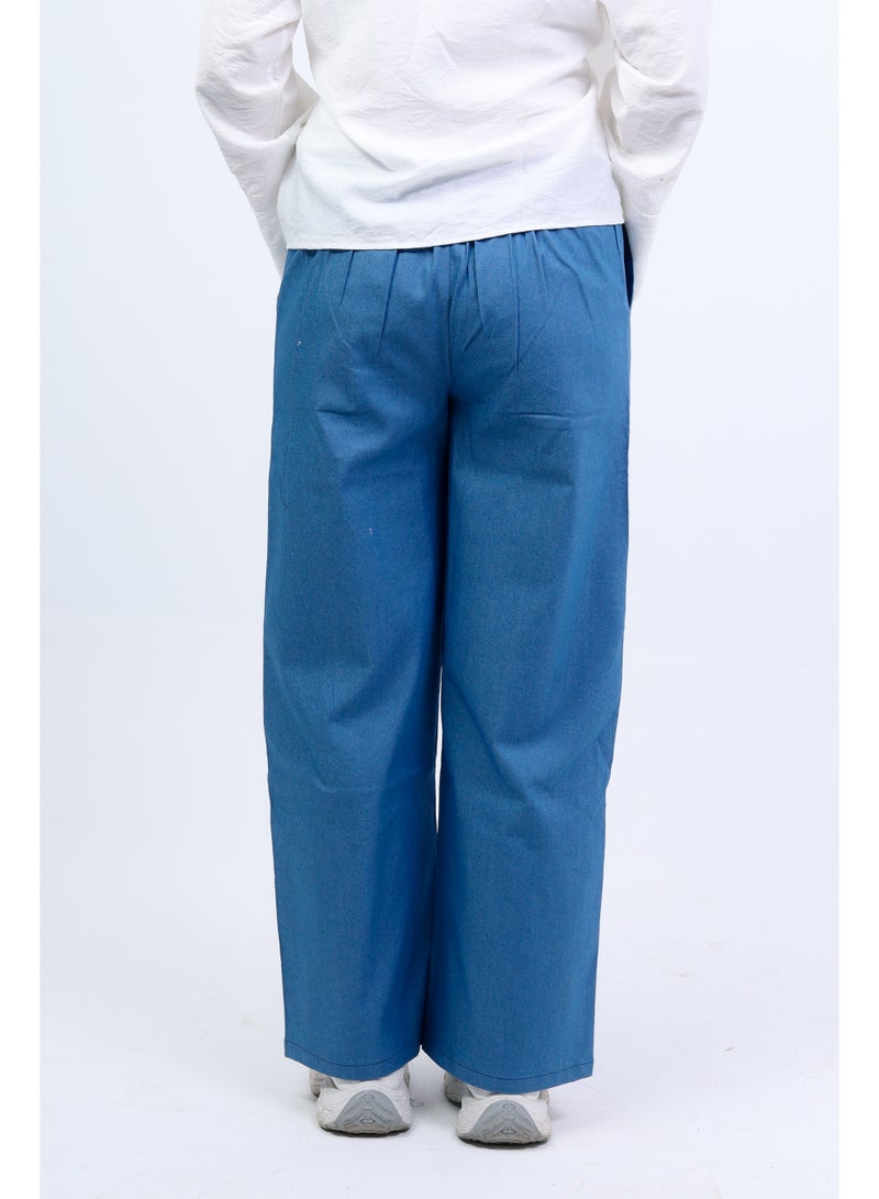 women's wide leg jeans pants- blue - Image 2